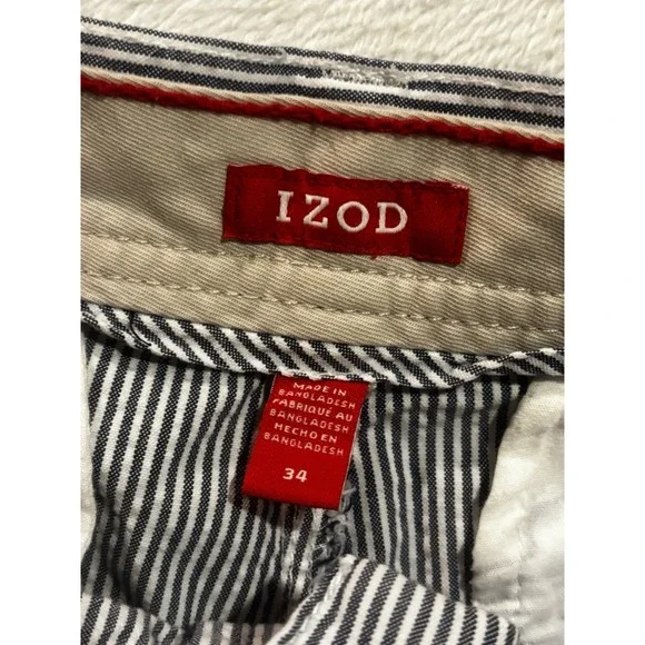 IZOD Flat Front Blue Striped Shorts Mens Size 34 Chino Casual Summer Golf Preppy - Picture 9 of 9